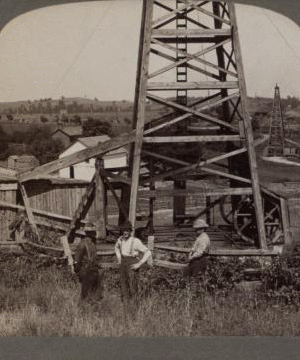 Source of the world's most gigantic fortune, pumping wells in the oil country, Pennsylvania. [1860?-1910?]