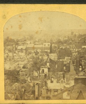 The ruins of Chambersburg from the Market House, looking southward ... 1860?-1907