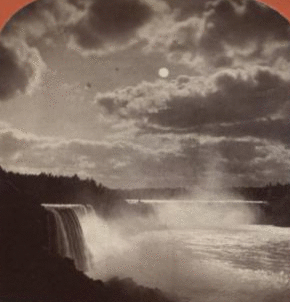 Niagara Falls from new suspension bridge, moonlight. 1869?-1880?