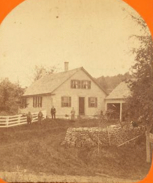 [People posing in front of the house with fences.] 1865?-1885?