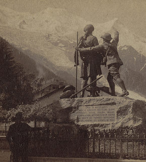 Balmat, the first to ascend Mt. Blanc, pointing out his route to Saussure, Chamonix