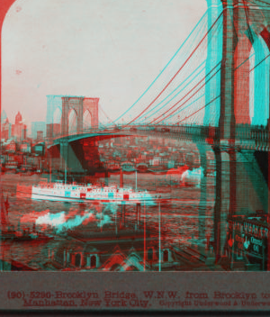 Brooklyn Bridge, W.N.W. [west-northwest] from Brooklyn toward Manhattan, New York City. [1867?-1910?]
