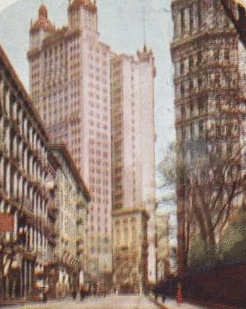 Syndicate and St. Paul Buildings, that time the highest office buildings in the World, in 1920. (<a href="http://stereo.nypl.org/view/87334" target="_blank">NYPL</a>)