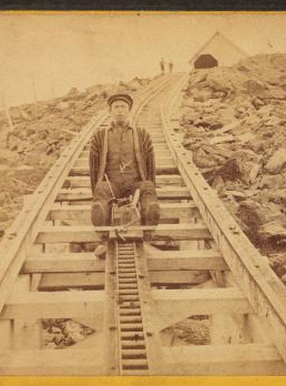 Sliding down Mt. Washington Railroad. 1864?-1892?