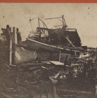 Wreck of steamer Chautauqua, after the explosion of her boiler at Whitney's landing at Chatauqua Lake, on August 14th, 1871. 1870?-1890? 1871
