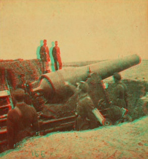 A 300 pounder (parrot gun [Parrott rifle]) on Morris Island, S.C., firing on Fort Sumter. 1880?-1891? 1861-1865 one view copyright 1904