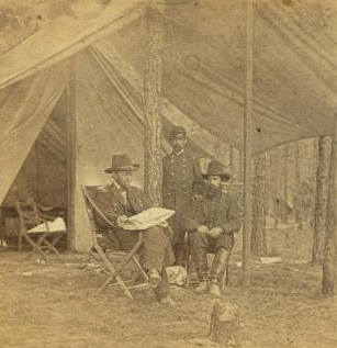 Lieut. Gen. Grant and chief of staff, Gen. Rawlins, at his head quarters, at Cold Harbor, Va. Taken June 14th, 1864. 1861-1865 1864