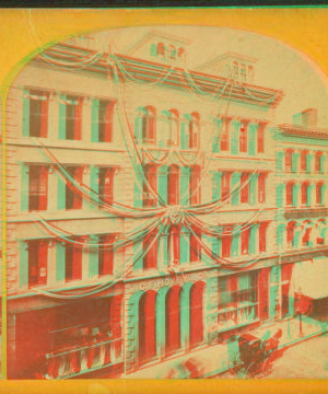 [C.F. Hovey and Co., showing exterior of building decorated with bunting.] 1859?-1885?