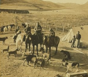 Starting at sunrise for a long day's chase with the dogs. Loaded for bear, cat or lion, Colorado, U.S.A. 1870?-1903 c1903