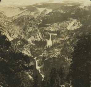 Vernal and Nevada Falls, Cap of Liberty and Mt. Clark (11,250 ft.) east from Glacier Point, Yosemite Valley, Cal., U.S.A. 1901-1905