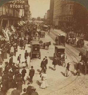 One of the busiest streets in the world - State Street, Chicago, Ill. (18 miles long). North from Madison Street. 1865?-1915?