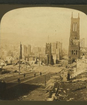 Looking down California St. Ferry building in distance, San Francisco Disaster, U.S.A. 1868-1906 1906