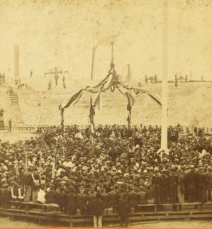 Interior of Fort Sumpter [sic], Charleston Harbor, S. C., April 14th, 1865. Henry Ward Beecher delivering the oration on the occasion of the raising of the old flag. 1861-1865