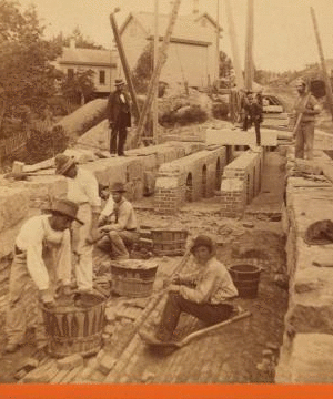 Sudbury River Conduit, B.W.W., div. 4, sec. 15, Sept. 13, 1876. View showing interior structure of Charles River Bridge over arches "F" & "G". 1876 1876?-1878?