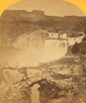 Shoshone Falls, Snake River, Idaho. Gorge and natural bridge, in the fore-ground. 1874