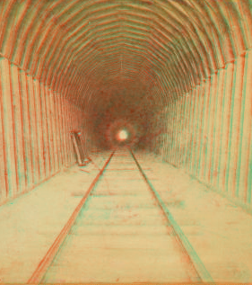 The Summit Tunnel, 1,200 feet long, Livermore Pass, Alameda Co. looking through, Western Pacific Railroad. 1868?-1875?