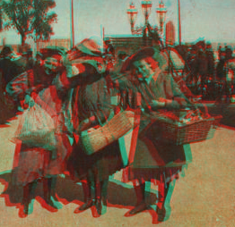 Light hearts and heavy burdens leaving the long bread line at St. Mary's Cathedral. 1906