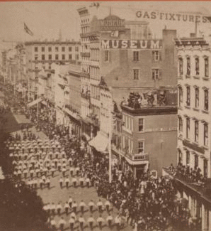 Grand Procession, April 10th 1871, in commemoration of the Treaty of Peace betwen Germany and France. April 10, 1871 1859-1899