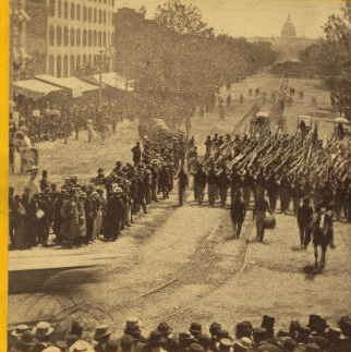 Sherman's Grand Army. Looking up Pennsylvania Avenue from the Treasury buildings, during the passage of the 20th Army Corps. 1861-1865