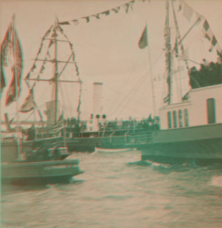 President, entering the board, Great Naval Parade, Centennial. 1889 [1858?-1915?]