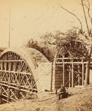 Sudbury River Conduit, B.W.W., div. 4, sec. 15, Nov. 13, 1876. View of south side view of arches "A" and "C" with centrings. 1876 1876?-1878?