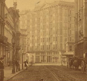 Palace Hotel, from Sutter Street,  S.F. 1868?-1876? After 1873