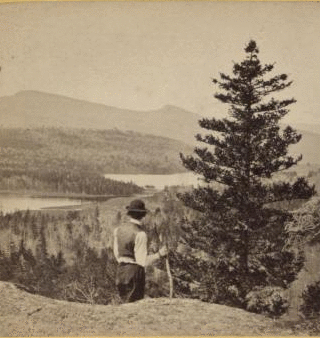 The Mountain House and Valley of the Lakes, from North Mt. High Peak and Round Top in the distance. [1863?-1880?]