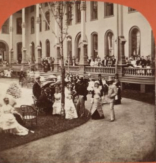 Rear Piazza, from Lawn, U.S. Hotel, Saratoga. [1869?-1880?]