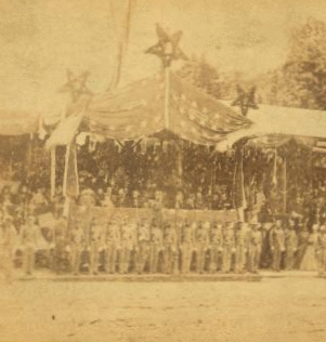 The Army of the Potomac. The stand in front of the President's house occupied by the President and Cabinet, Grant and Sherman, and reviewing officers. 1861-1865