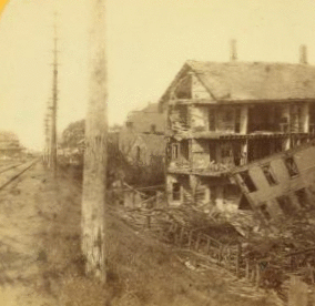 [View of buildings on Southbridge street destroyed by explosion of a car of dualin on the Boston & Albany railroad, June 23, 1870.] 1870?-1885? 1870