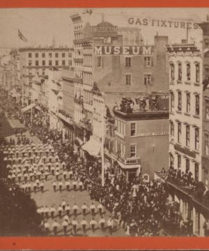 Grand Procession, April 10th 1871, in commemoration of the Treaty of Peace betwen Germany and France. April 10, 1871 1859-1899