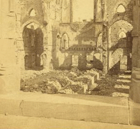 Interior of the Roman Catholic cathedral, St. John and St. Finbar, Broad Street, Charleston, S. C., destroyed by the Great Fire of 1861. 1861-1865