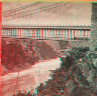 Suspension Bridge, from above Grist Mill. [1863?-1880?]