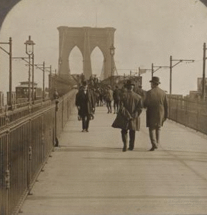 On Brooklyn Bridge, New York. [1867?-1910?]