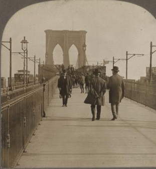 On Brooklyn Bridge, New York. [1867?-1910?]