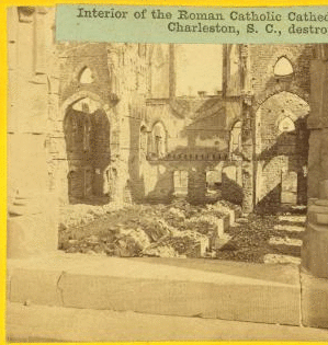 Interior of the Roman Catholic cathedral, St. John and St. Finbar, Broad Street, Charleston, S. C., destroyed by the Great Fire of 1861. 1861-1865