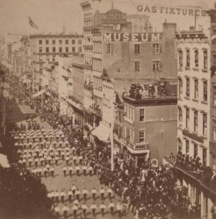 Grand Procession, April 10th 1871, in commemoration of the Treaty of Peace betwen Germany and France. April 10, 1871 1859-1899