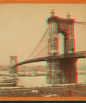 The Cincinnati and Covington suspension bridge (general view, west side). 1865?-1895?