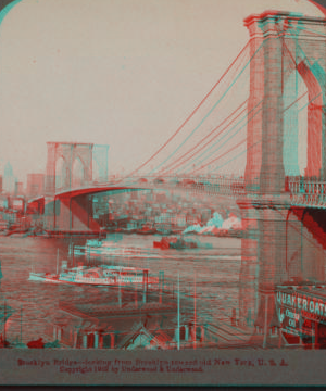 Brooklyn Bridge, looking from Brooklyn toward old New York, U.S.A. c1902 [1867?-1910?]