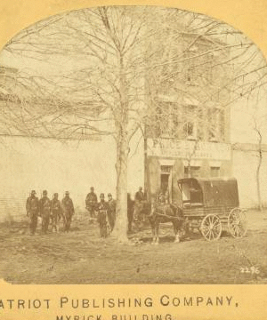 Slave pen, Alexandria, Va. [Soldiers standing in front of Price, Birch, & Co, Dealers in Slaves.] 1880?-1891? 1861-1865 one view copyright 1904