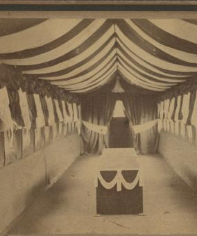 Interior view of Peabody funeral car. 1865?-1890?