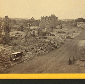 Looking down Middle St., from Rich's Printing Office, showing  portion of Temple and Exchange Sts., and U.S. Custom House. 1866