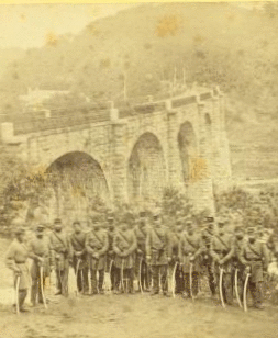 Great stone viaduc[t] (over the Patapsco River) at "Washington Junction" by which the Baltimore & Ohio Railroad crosses the river nine miles from Baltimore. 1859?-1890? [ca. 1863]