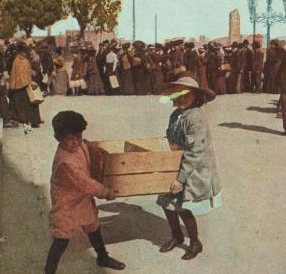 St. Mary's Cathedral bread line, where the little tots were not forgotten, San Francisco. 1906