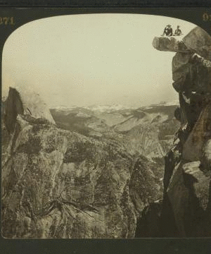 One of nature's grandest spot - the Overhanging Rocks at Glacier Point (3350 ft. above valley, E.N.E. to Half Dome Yosemite  Valley, Cal., U.S.A. 1901-1905