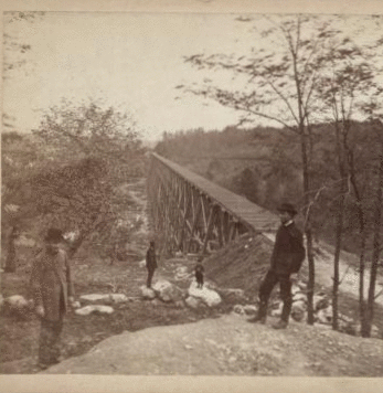 View looking south on the Trestle Bridge, at East Tarry Town, N.Y. on the New York, Boston & Montreal  Railway. [ca. 1873] [1865?-1915?]