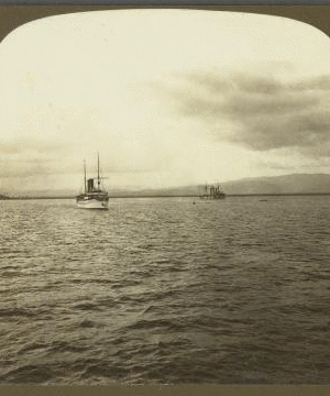 Off Port Royal, -- Entrance to Kingston's Fine Harbor. The Palatial Cruising Yacht, Prinzessin Victoria Louise (Hamburg-Amerocan Line) coming out, Jamaica. 1904