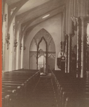 [View of a garland-draped church interior.] 1869?-1890? ca. 1875