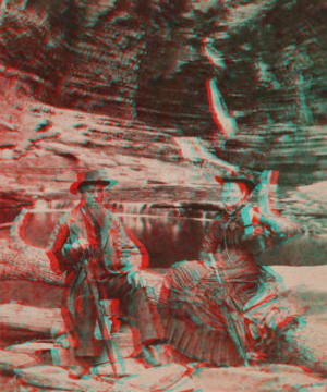 [A couple relaxing on logs in Watkins Glen.] [1865?-1905?]