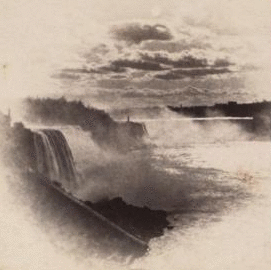 Niagara Falls from new suspension bridge, moonlight. 1869?-1880?